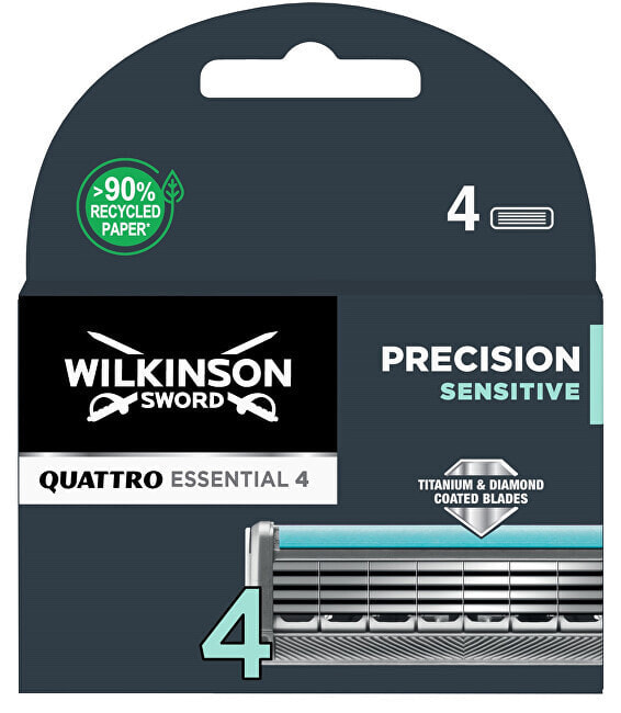 Wilkinson Sword Quattro Titanium Sensitive Сменные бритвенные насадки с 4 лезвиями с масляной полоской с экстрактами алоэ вера и жожоба 4 шт