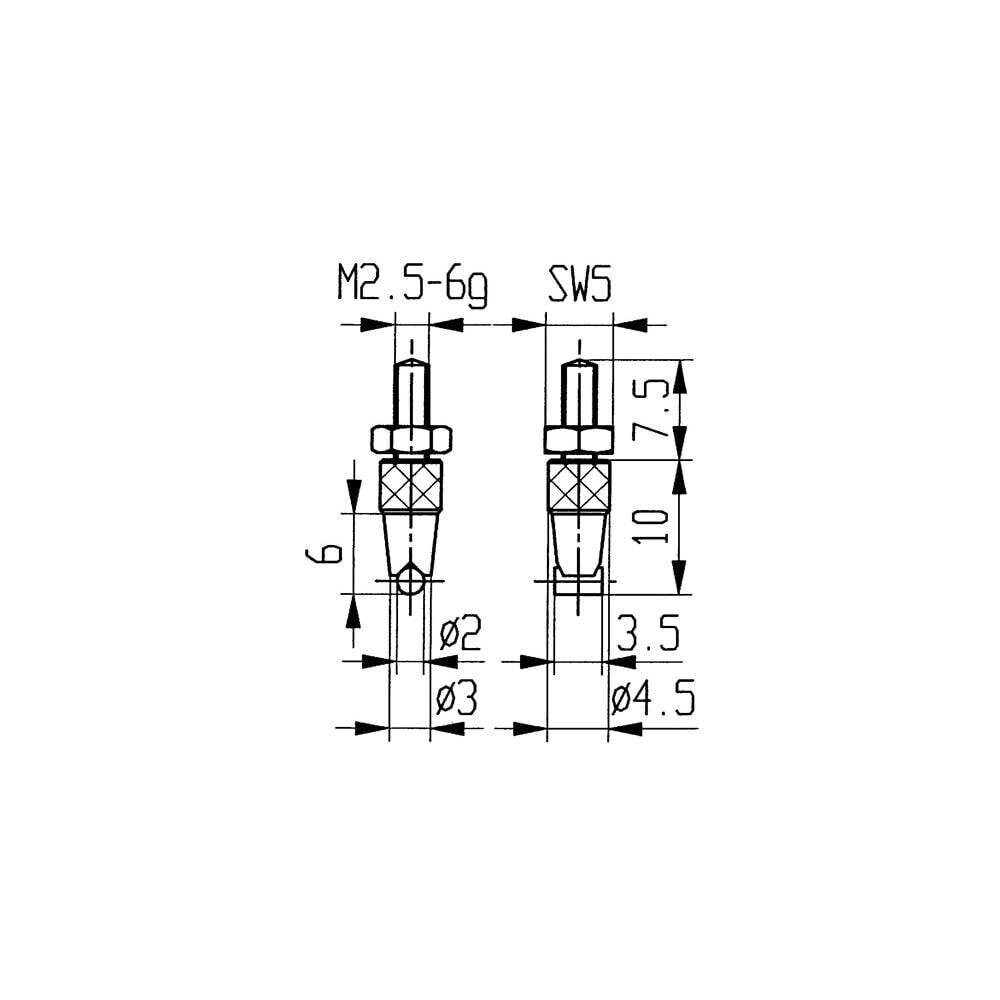 Käfer Messeinsatz Ø 2 mm horizontaler Zylinder M2,5 Stahl passend zu Messuhren