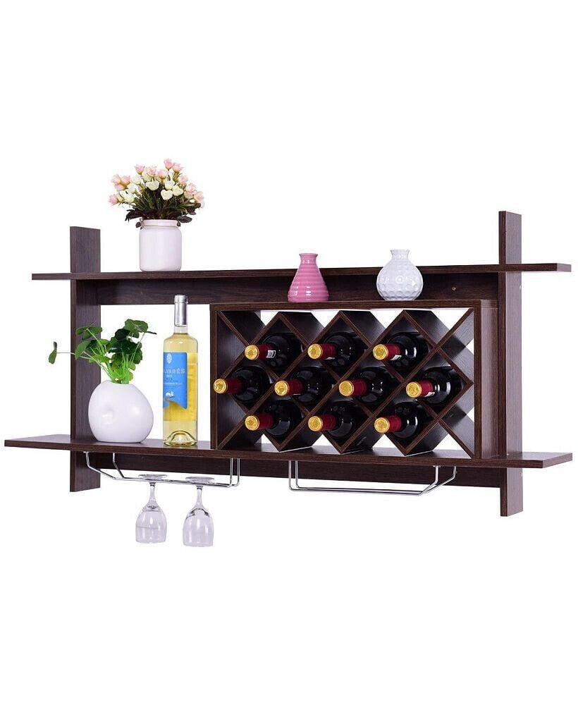 SUGIFT wall Mount Wine Rack with Glass Holder and Storage Shelf