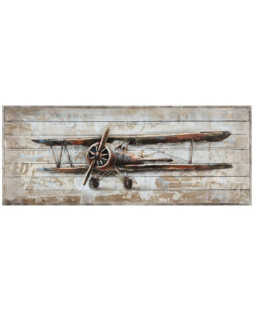 Empire Art Direct model airplane Metallic Handed Painted Rugged Wooden Wall Art, 24