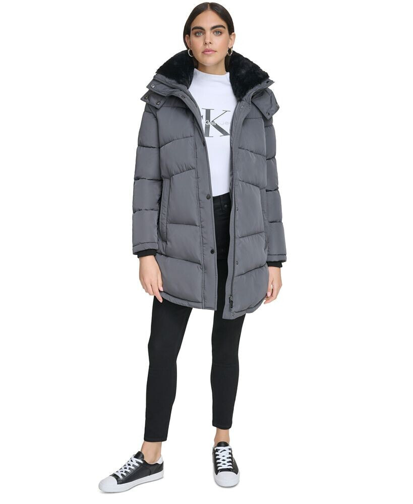 Calvin Klein women's Faux-Fur-Trim Hooded Puffer Coat, Created for Macy's  Color: Gray: Buy Online in the UAE, Price from 1149 EAD & Shipping to Dubai