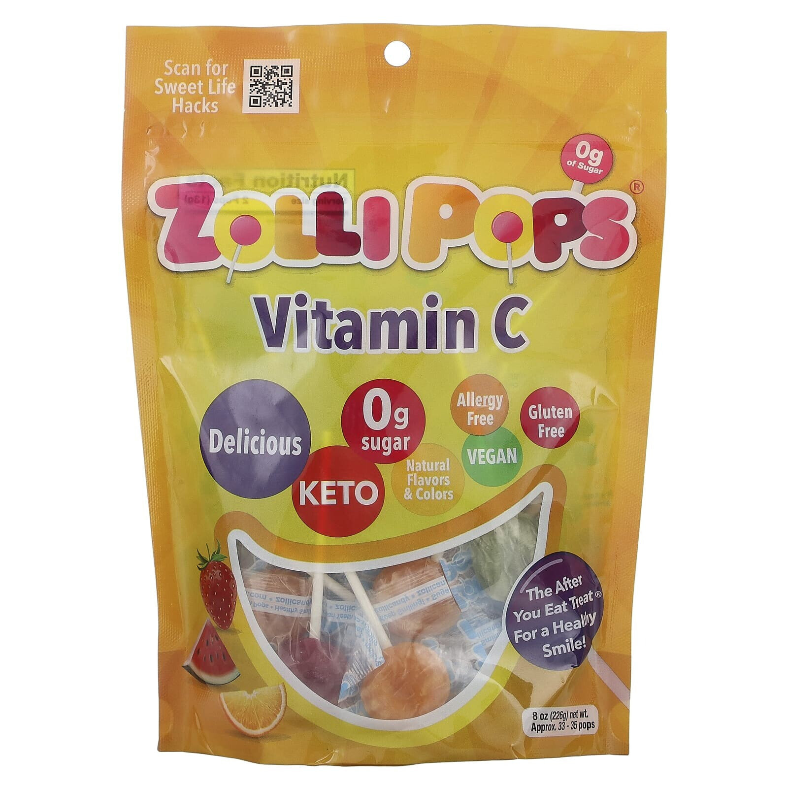 Zollipops, Витамин C, прибл. 33–35 леденцов, 226 г (8 унций)