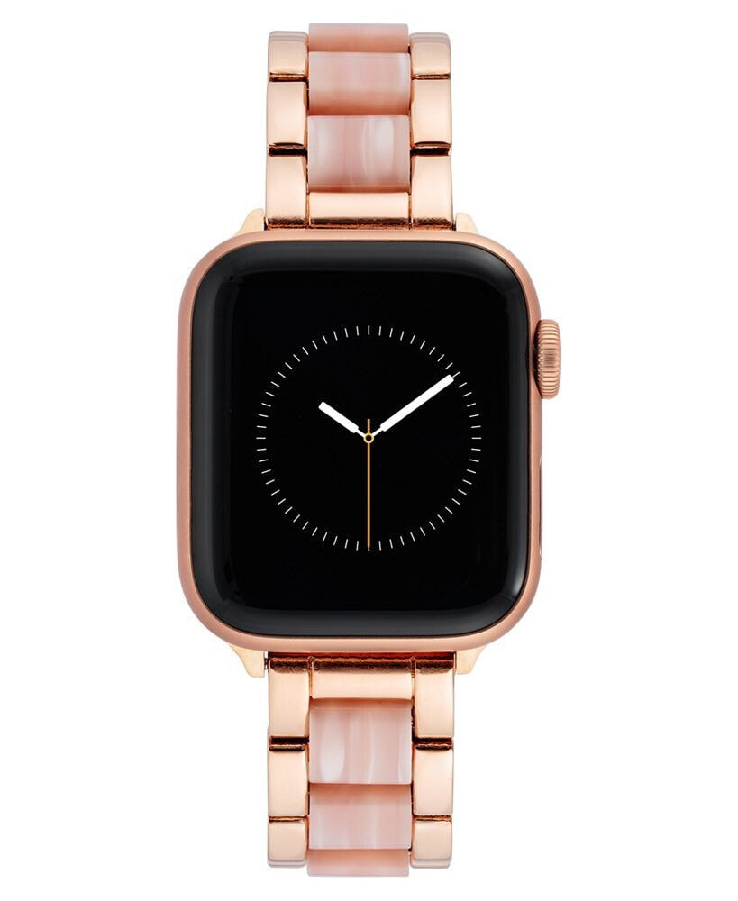 Anne Klein 42/44/45mm Apple Watch Bracelet in Pink Resin and Rose Gold Stainless Steel With Rose Gold Adaptors