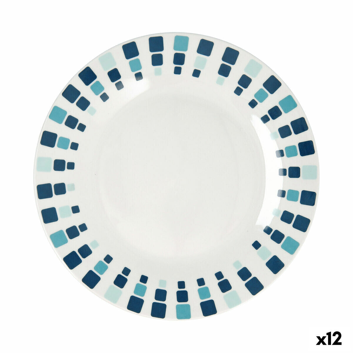 Flat Plate Quid Simetric Blue Ceramic 23 cm (12 Units)