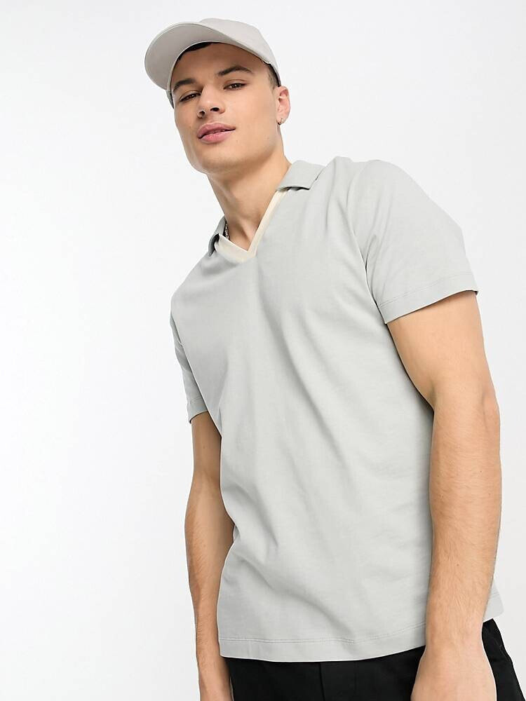 ASOS DESIGN – Polohemd in Grau mit normalem Schnitt und Reverskragen
