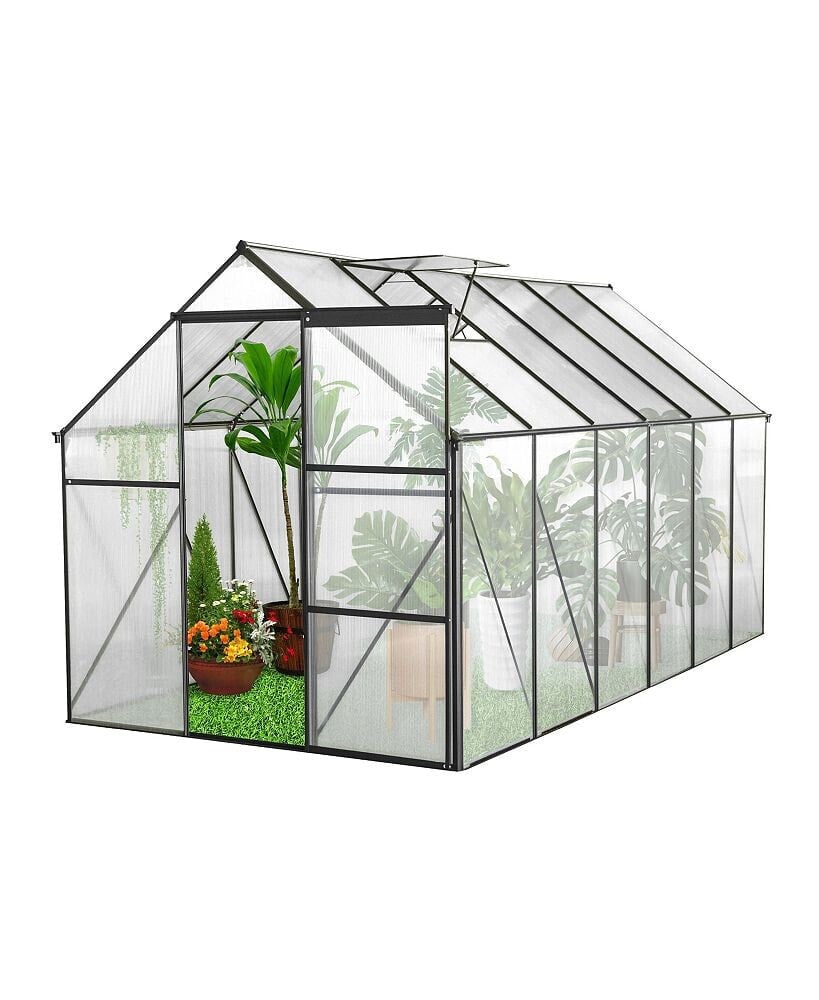 Mondawe black 6x12 FT Polycarbonate Greenhouse Raised Base and Anchor Aluminum