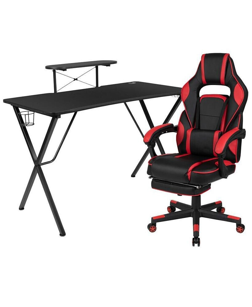 EMMA+OLIVER gaming Bundle-Cup/Headphone Desk & Reclining Footrest Chair