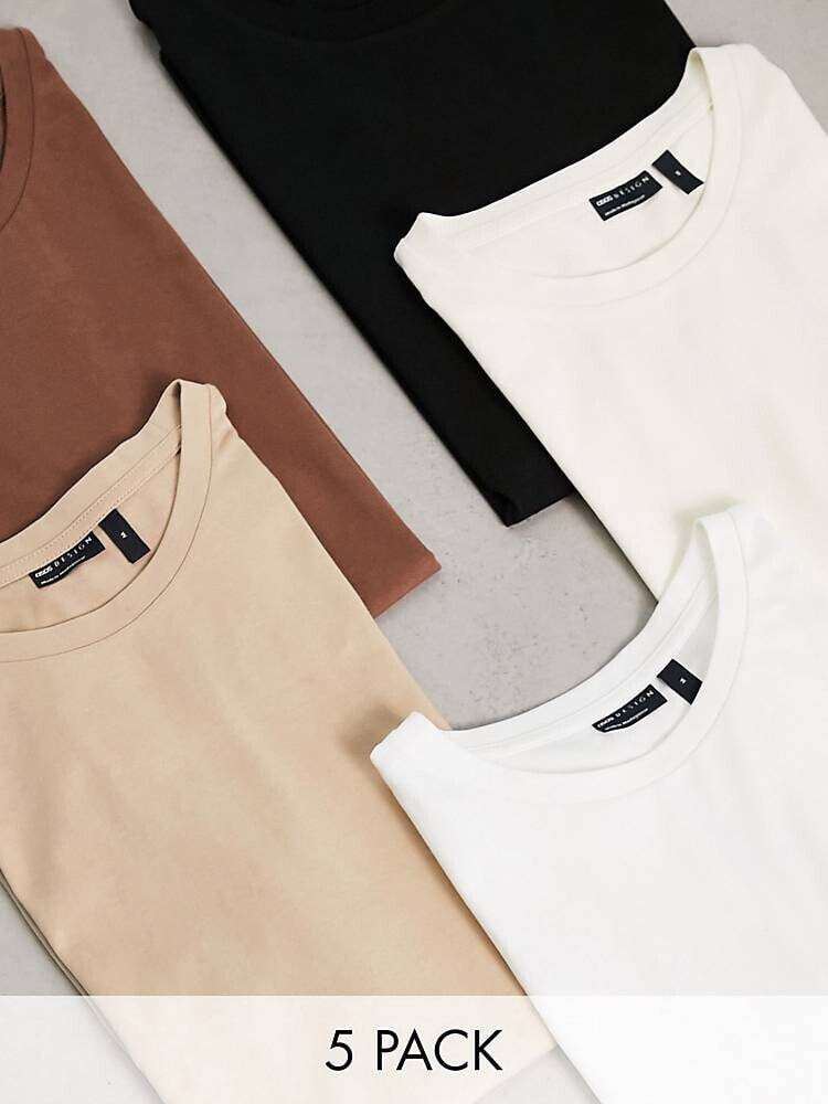 ASOS DESIGN – 5er-Pack T-Shirts in verschiedenen Farben mit Rundhalsausschnitt