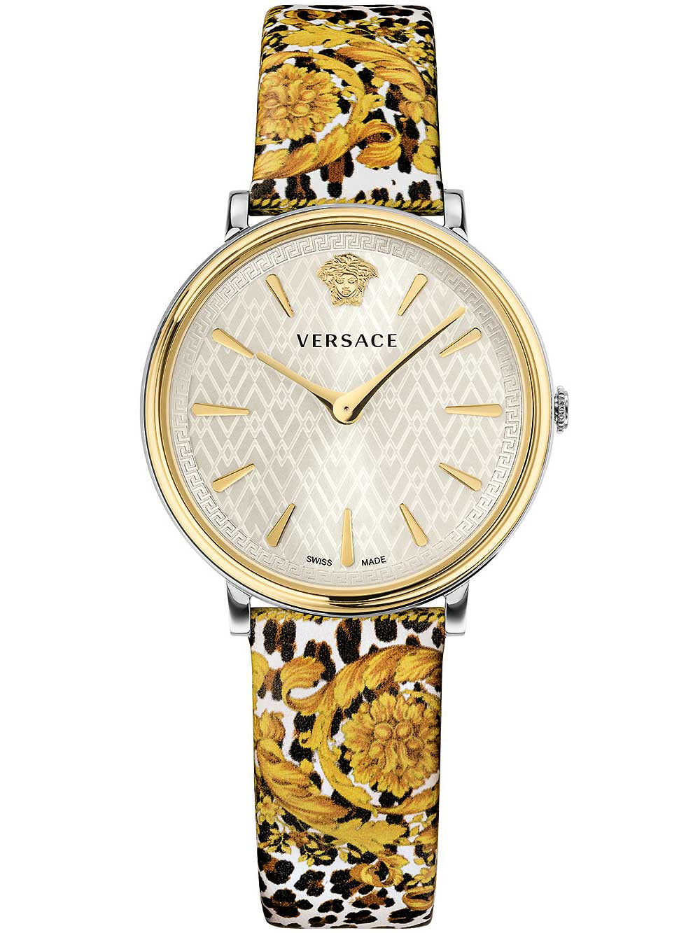 Женские наручные кварцевые часы Versace ремешок из телячьей кожи. Водонепроницаемость составляет 5 АТМ. Защищенное от царапин антибликовое сапфировое стекло.