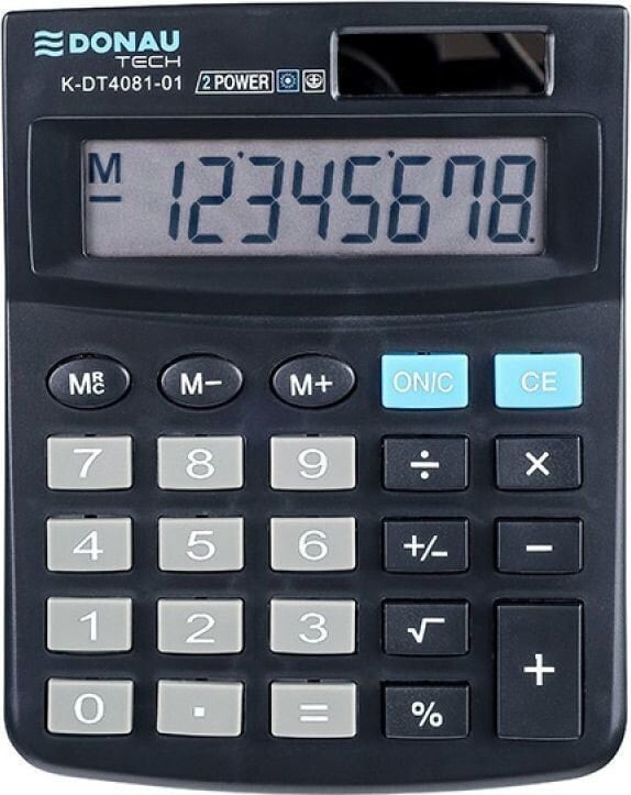 Kalkulator Donau Kalkulator biurowy DONAU TECH, 8-cyfr. wyświetlacz, wym. 134x104x17 mm, czarny
