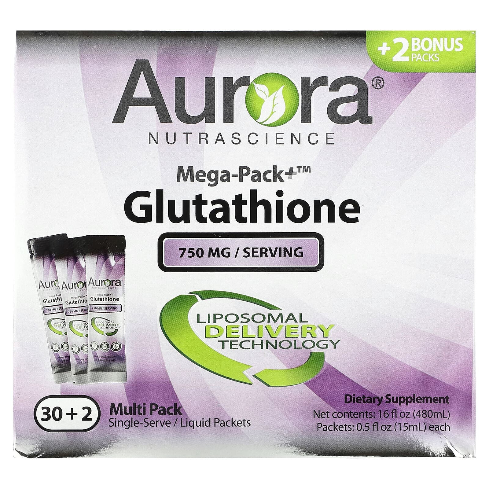 Аурора Нутрасаенс, Maga-Pack + глутатион, 750 мг, 32 упаковки по 15 мл (0,5 жидк. Унции)