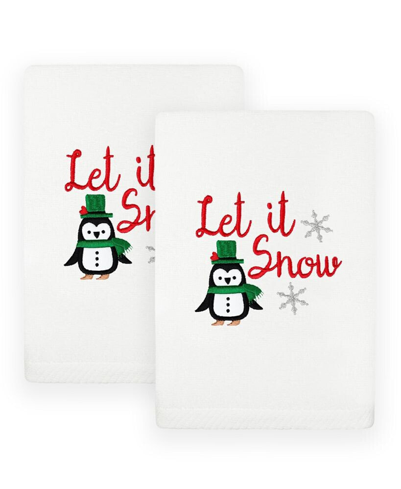 Linum Home christmas Let It Snow Embroidered Luxury 100% Turkish Cotton Hand Towels, 2 Piece Set