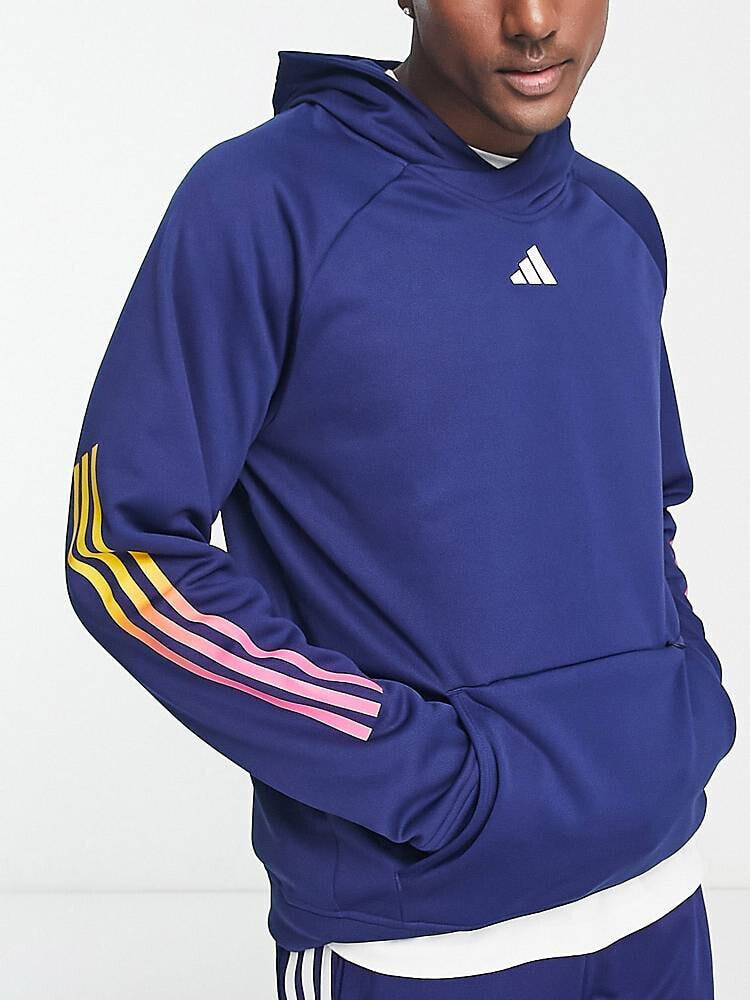 adidas Training Train icons gradient 3 stripe hoodie in navy