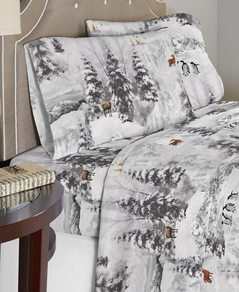 Celeste Home luxury Weight Winterland Printed Cotton Flannel Sheet Set, Queen