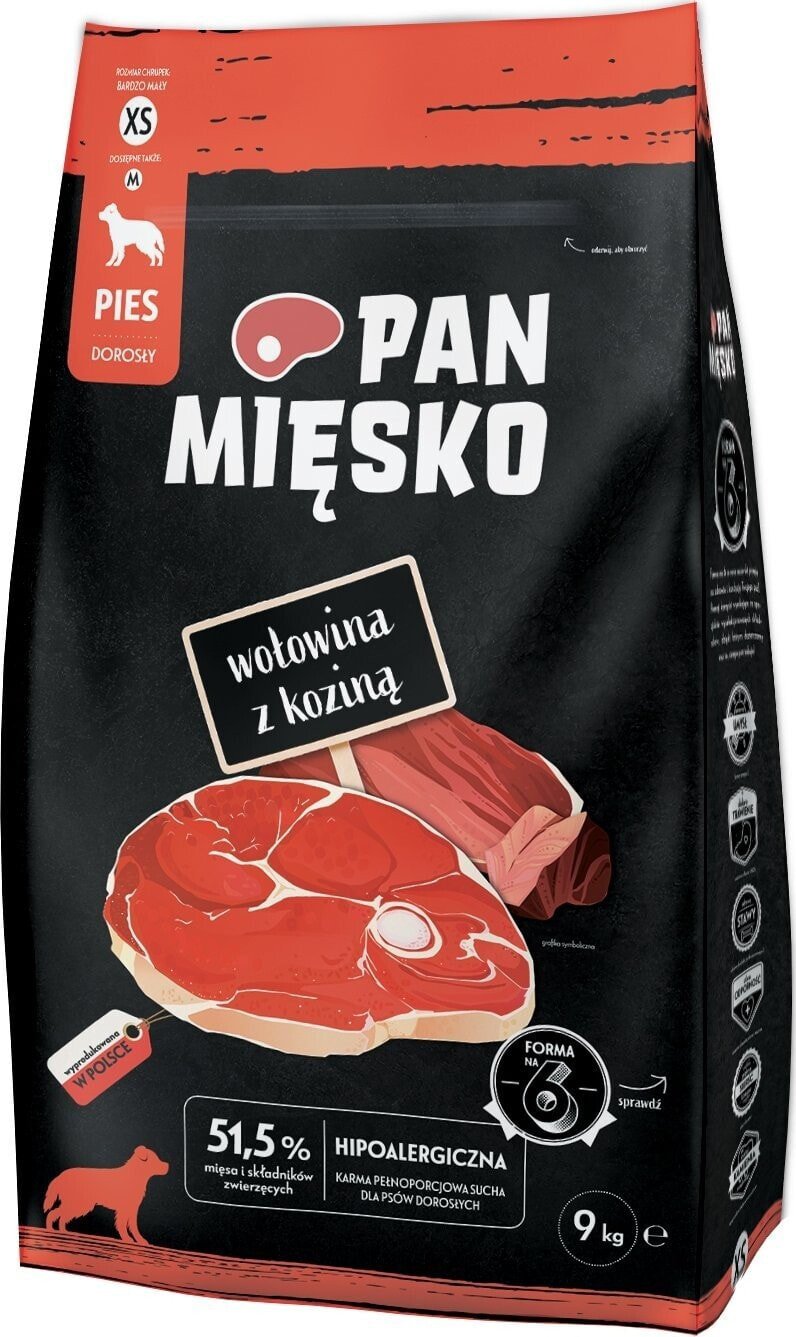 Pan Mięsko PAN MIĘSKO Wołowina z koziną (dorosły) chrupki XS - Karma sucha dla psa - 9kg