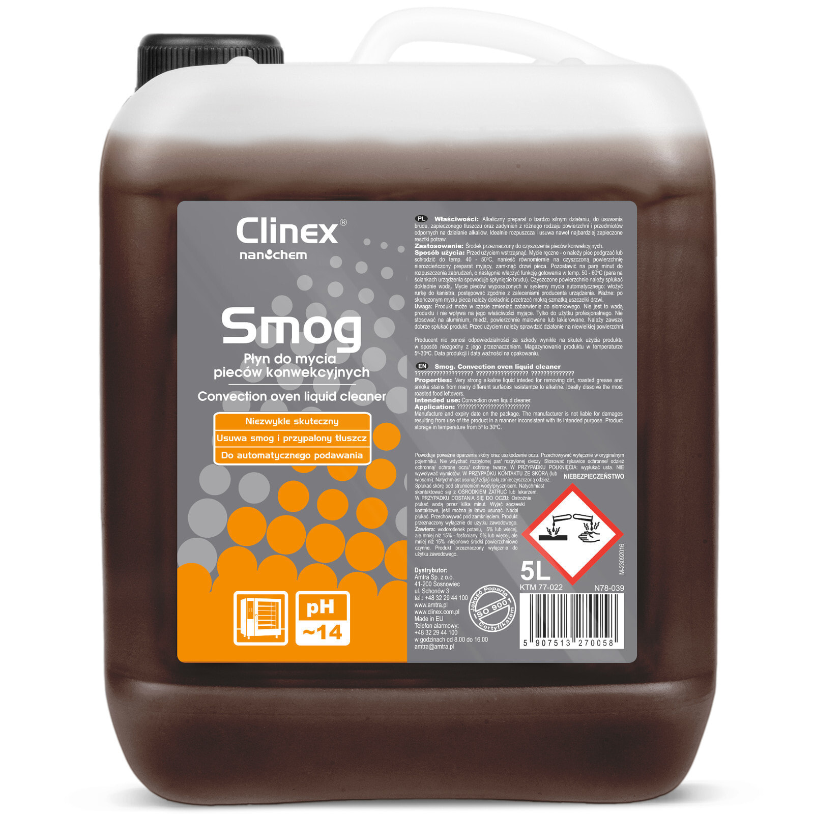 Effective strong liquid for cleaning convection-steam ovens for CLINEX Smog 5L smokehouses