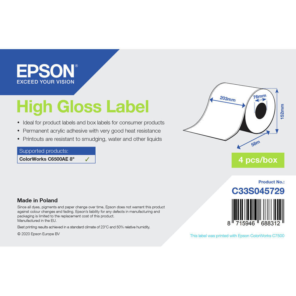 Printer Labels Epson C33S045729 White Shiny Ø 76,2 mm (1 Unit) (18 Units)