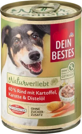 Nassfutter Hund mit Rind, Kartoffel, Karotte & Distelöl, Naturverliebt, 400 g