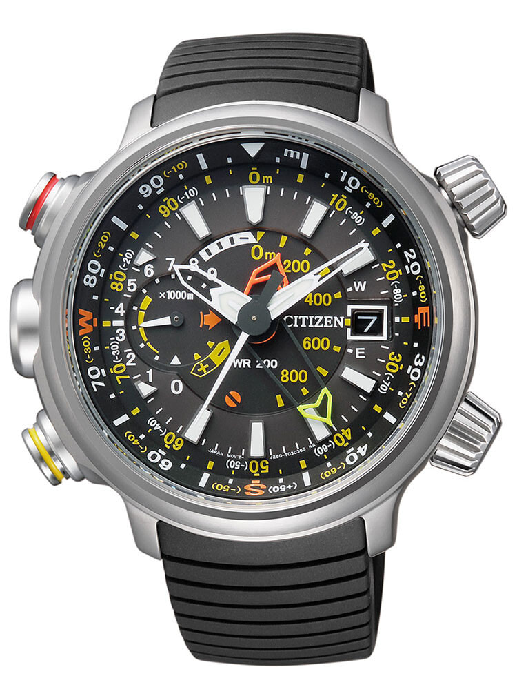 Мужские наручные часы с черным силиконовым ремешком Citizen BN4021-02E Eco-Drive Promaster-Land Altichron 49mm 20 ATM