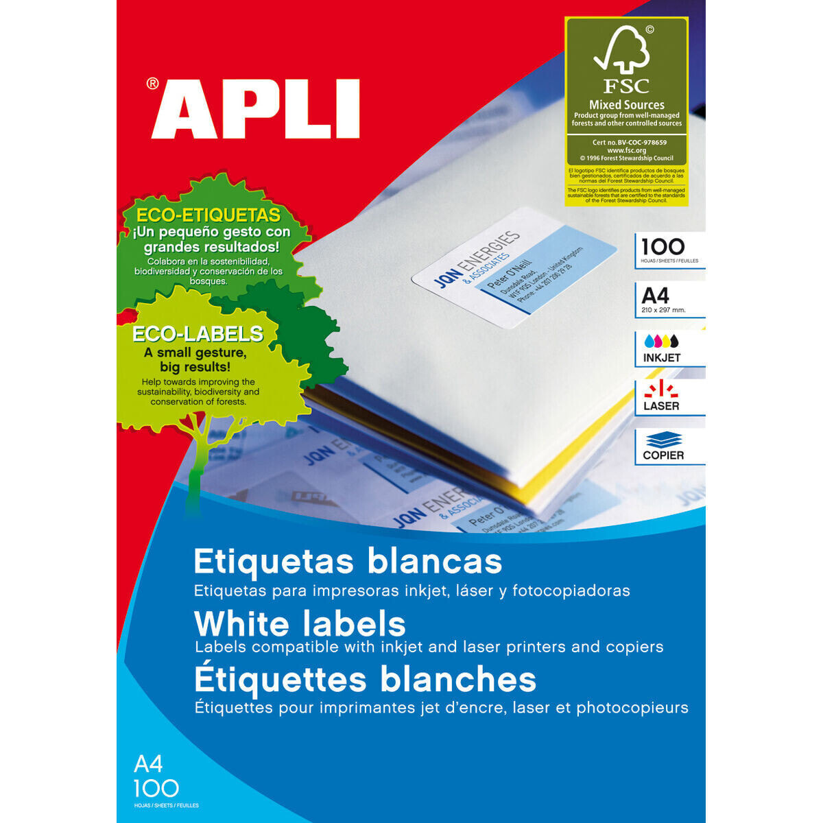 Adhesive labels Apli 01271 100 Sheets 70 x 30 mm White
