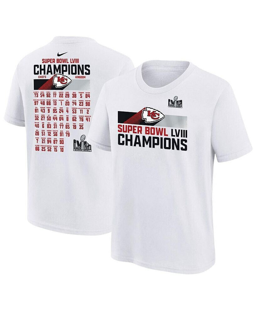 Nike big Boys White Kansas City Chiefs Super Bowl LVIII Champions Roster T-shirt