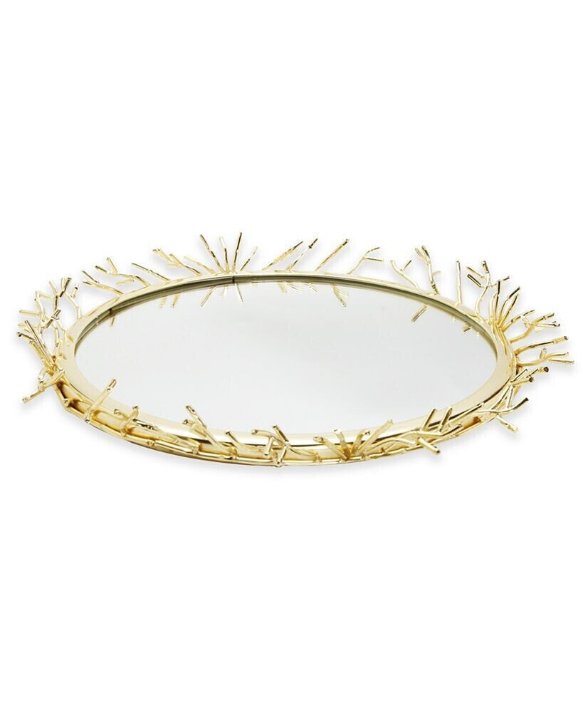 Classic Touch decorative Round Mirror Tray with Design Border, 16.5
