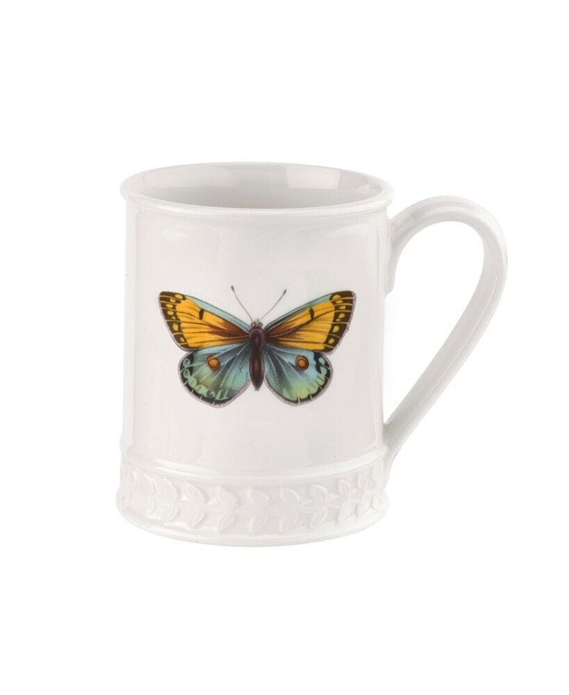 Portmeirion botanic Garden Harmony Embossed 16 Oz Tankard Amber Butterfly, Set of 4