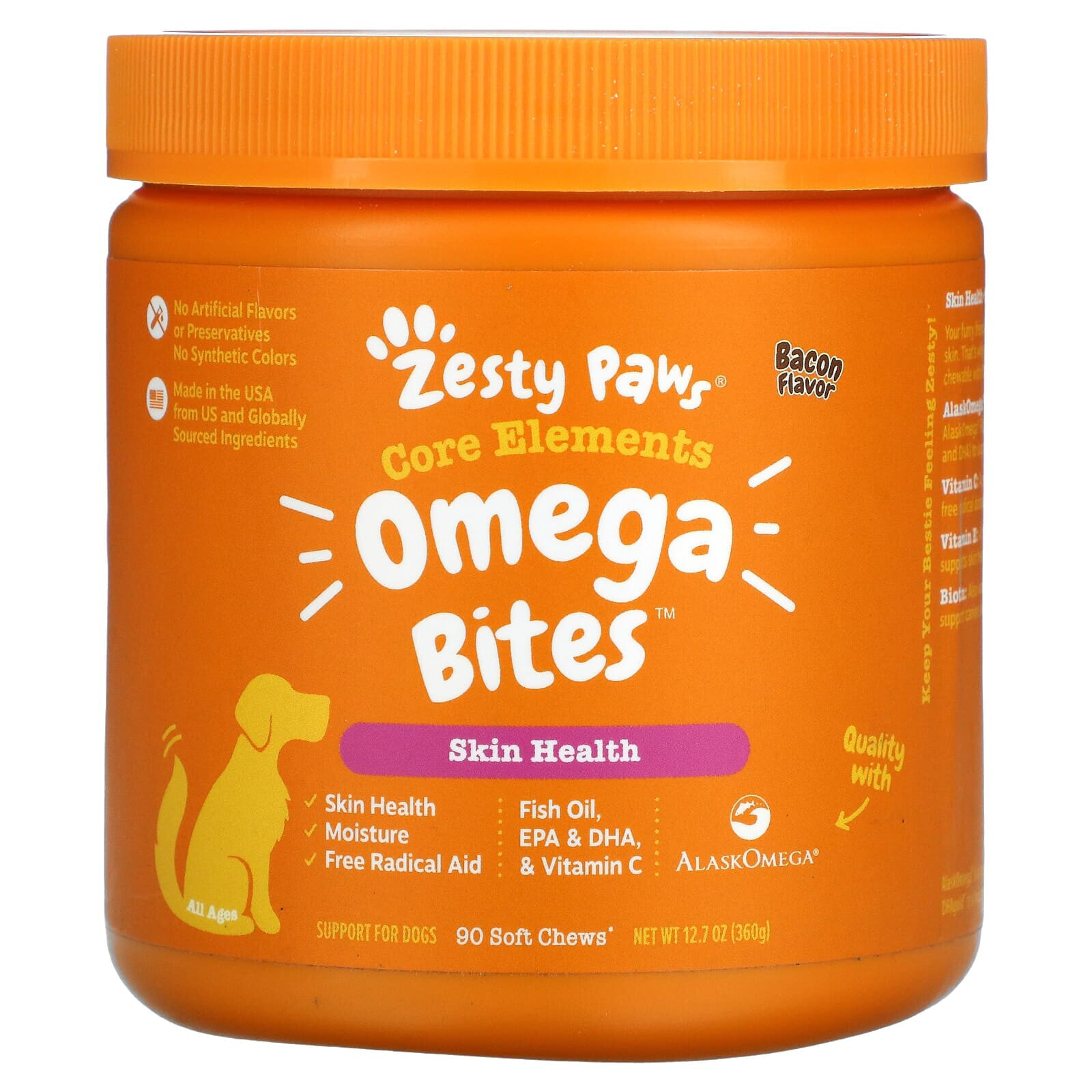 Zesty Paws, Omega Bites for Dogs, Skin & Coat, All Ages, Chicken, 90 Soft Chews, 12.7 oz (360 g)