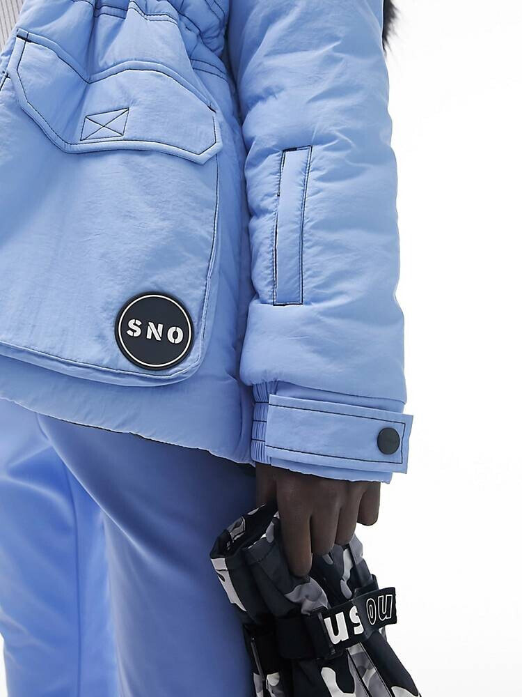Topshop Sno ski parka coat with fur hood in blue парки