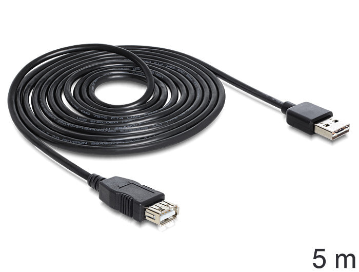 DeLOCK EASY-USB 2.0-A - USB 2.0-A, 5m USB кабель USB A Черный 83373