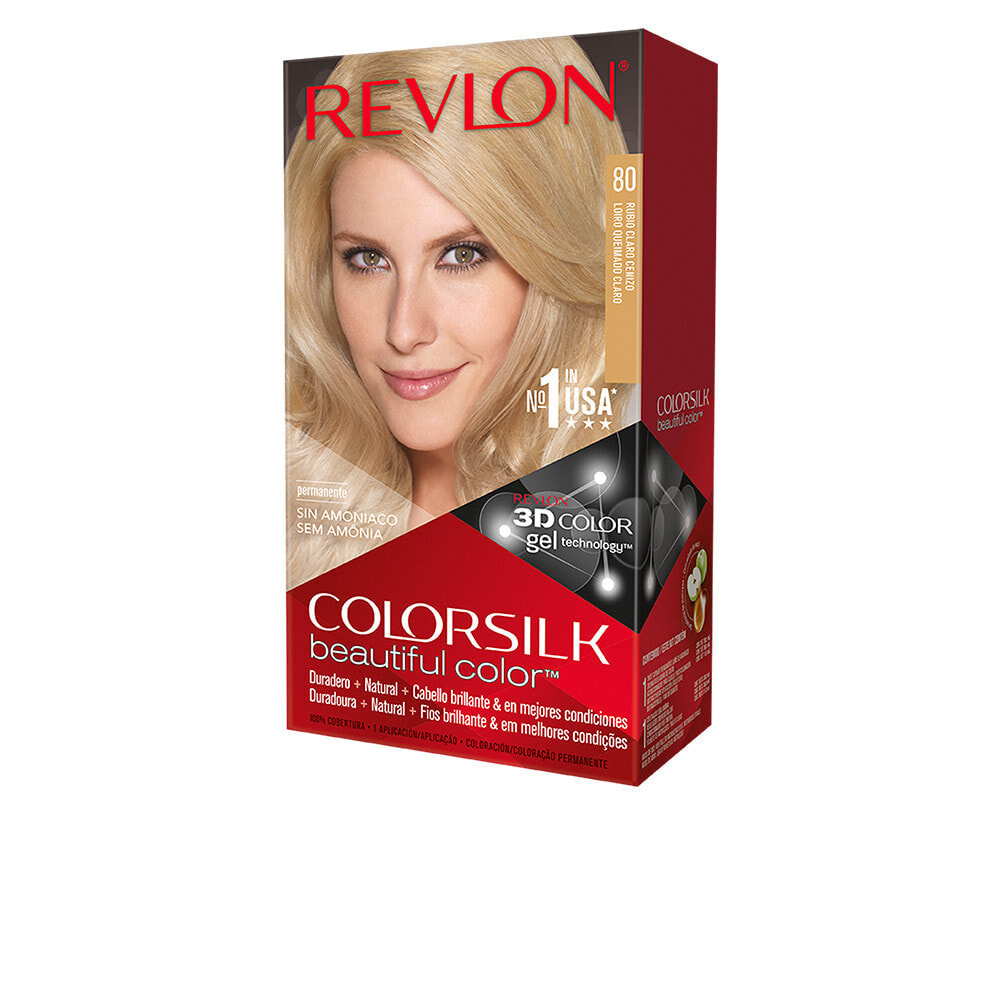 Revlon ColorSilk Beautiful Color No. 80 Ashy Light Blonde Стойкая краска для волос без аммиака, оттенок светло-пепельный блондин