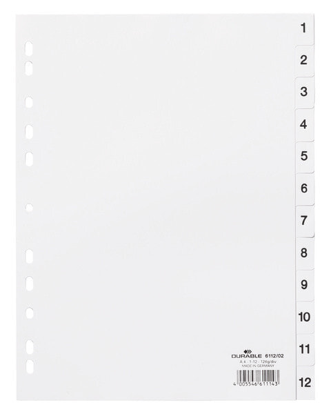 Durable 6112 Числовая закладка-разделитель Полипропилен (ПП) Белый 611202