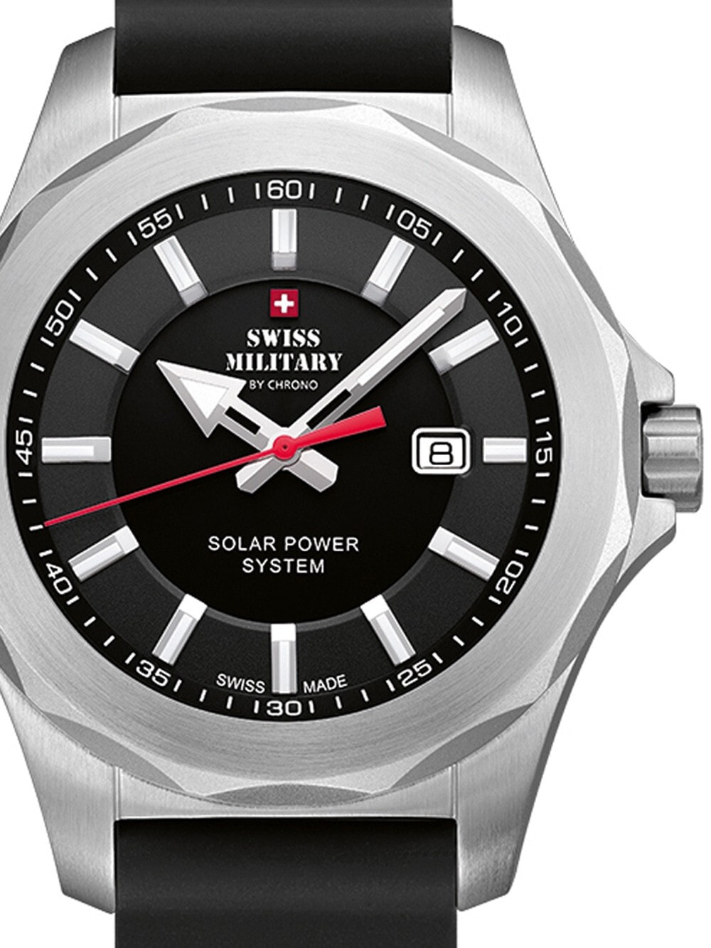 Мужские наручные часы с черным силиконовым ремешком Swiss Military SMS34073.07 Solar Mens 42mm 10ATM