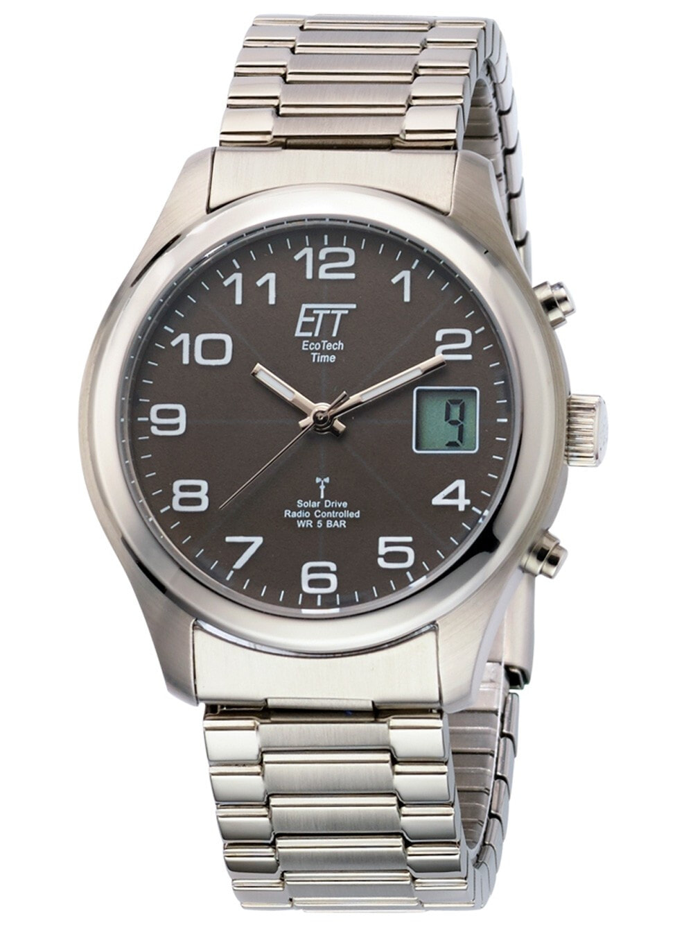 Мужские наручные часы с серебряным браслетом ETT EGS-11332-53M Solar Drive Radio Controlled Basic Mens 39mm 5ATM