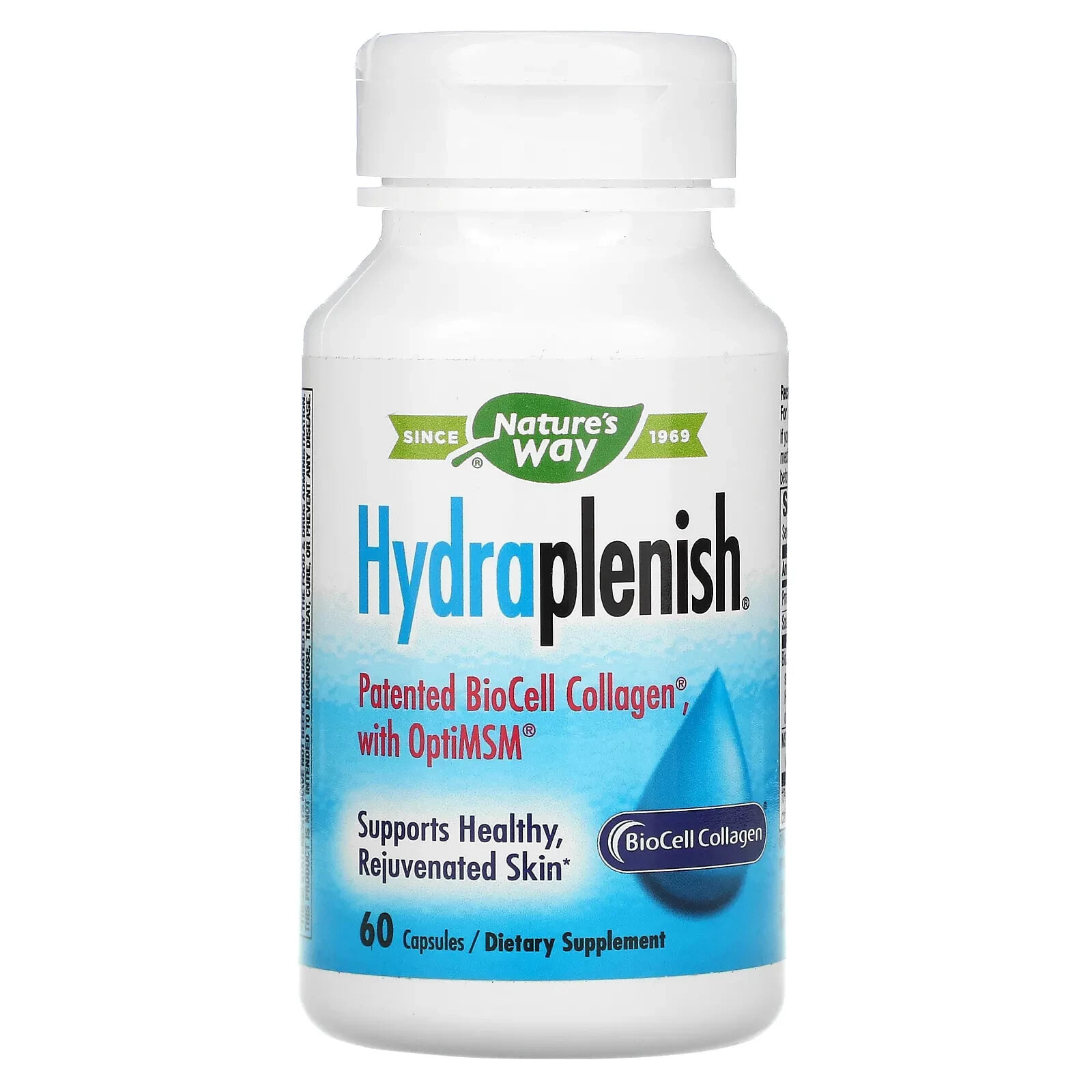 Натурес Вэй, Hydraplenish, запатентованный коллаген BioCell Collagen с OptiMSM, 60 капсул