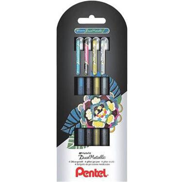Pentel Dual Metallic Ручка-стик Черный, Синий, Золото, Серебристый 4 шт K110-4XZ