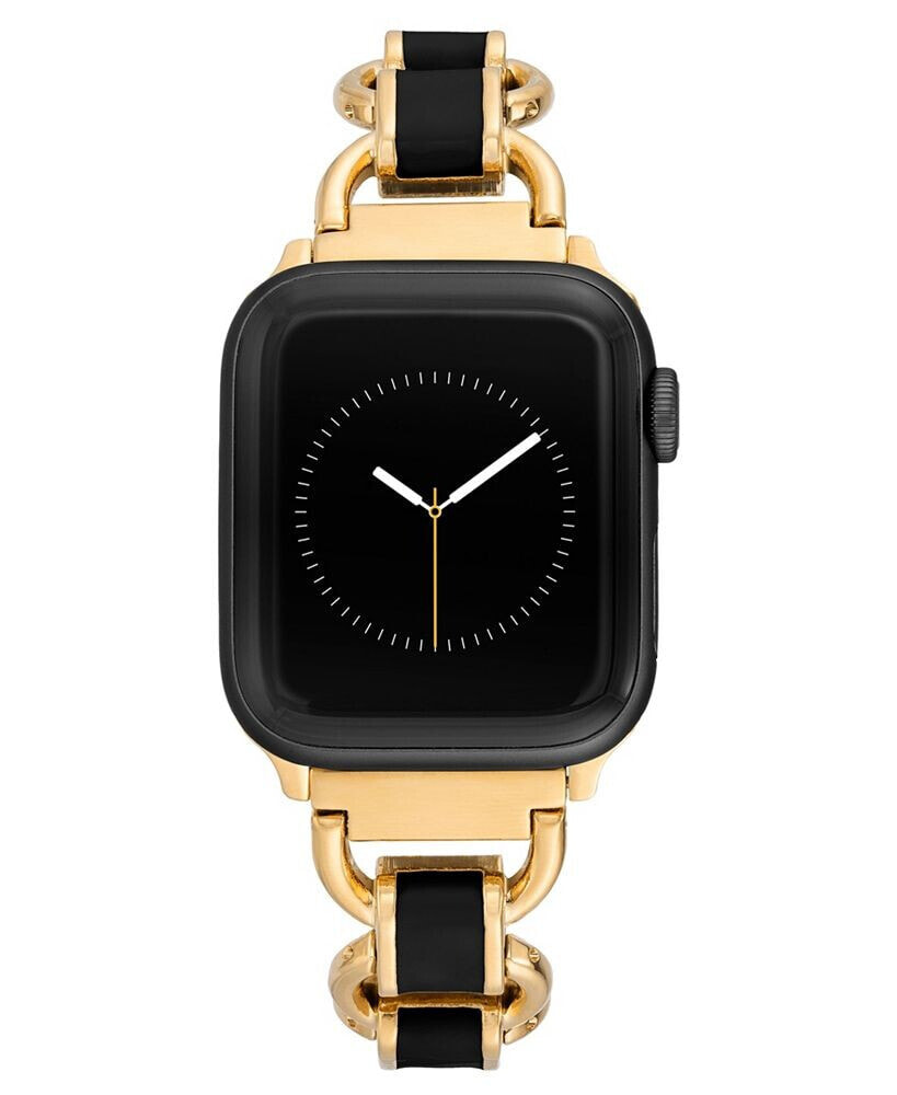 Anne Klein 42/44/45mm Apple Watch Chain Bracelet in Black Enamel and Gold Stainless Steel With Gold Adaptors