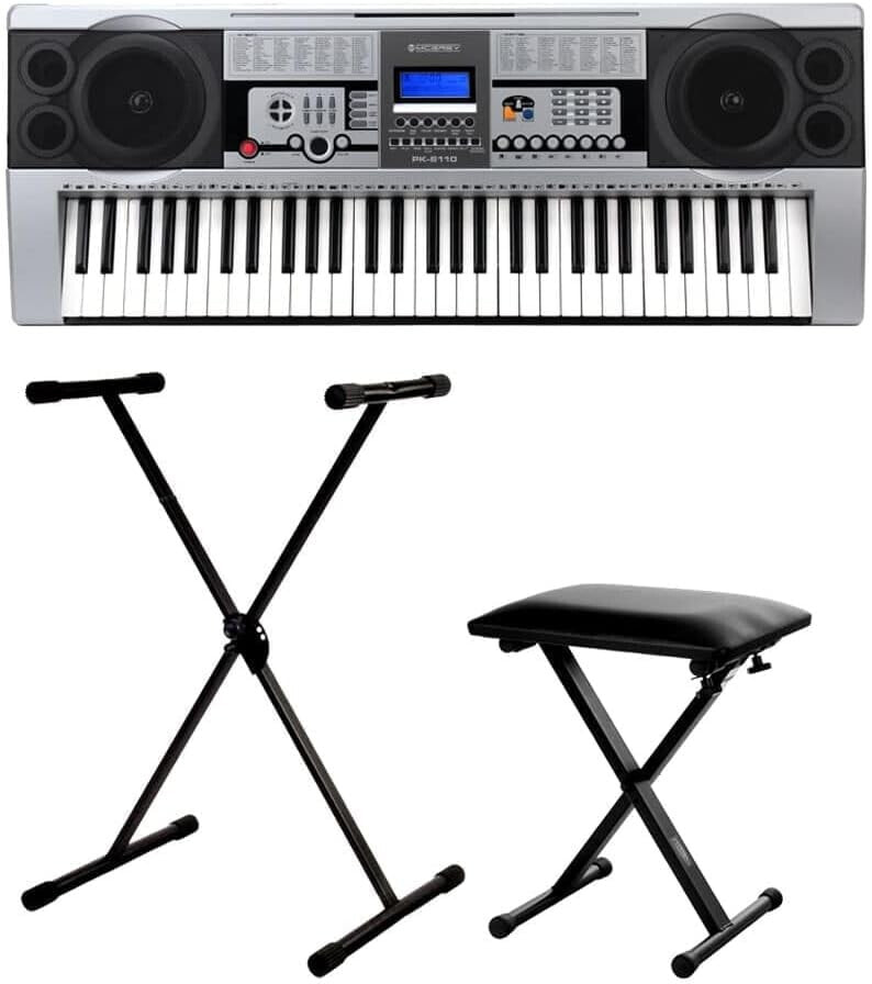 McGrey PK-6110 Keyboard Set Including Height-Adjustable Stand and Bench (61 Keys, 100 Tones, 100 Rhythms, 10 Demo Songs, Power Supply, Music Holder)