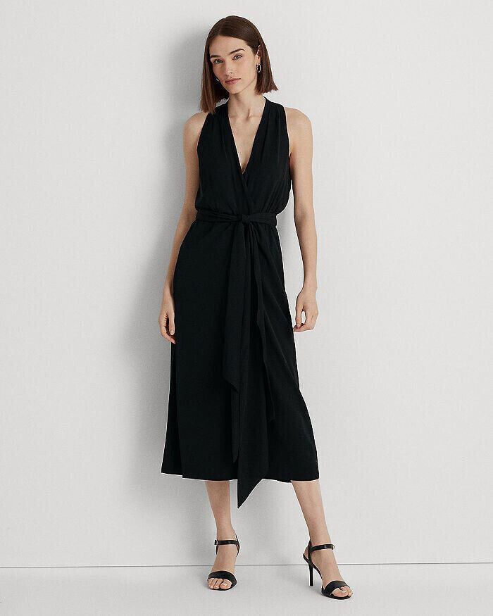 LAUREN Ralph Lauren Crepe Halter Midi Dress 12 Black 305073