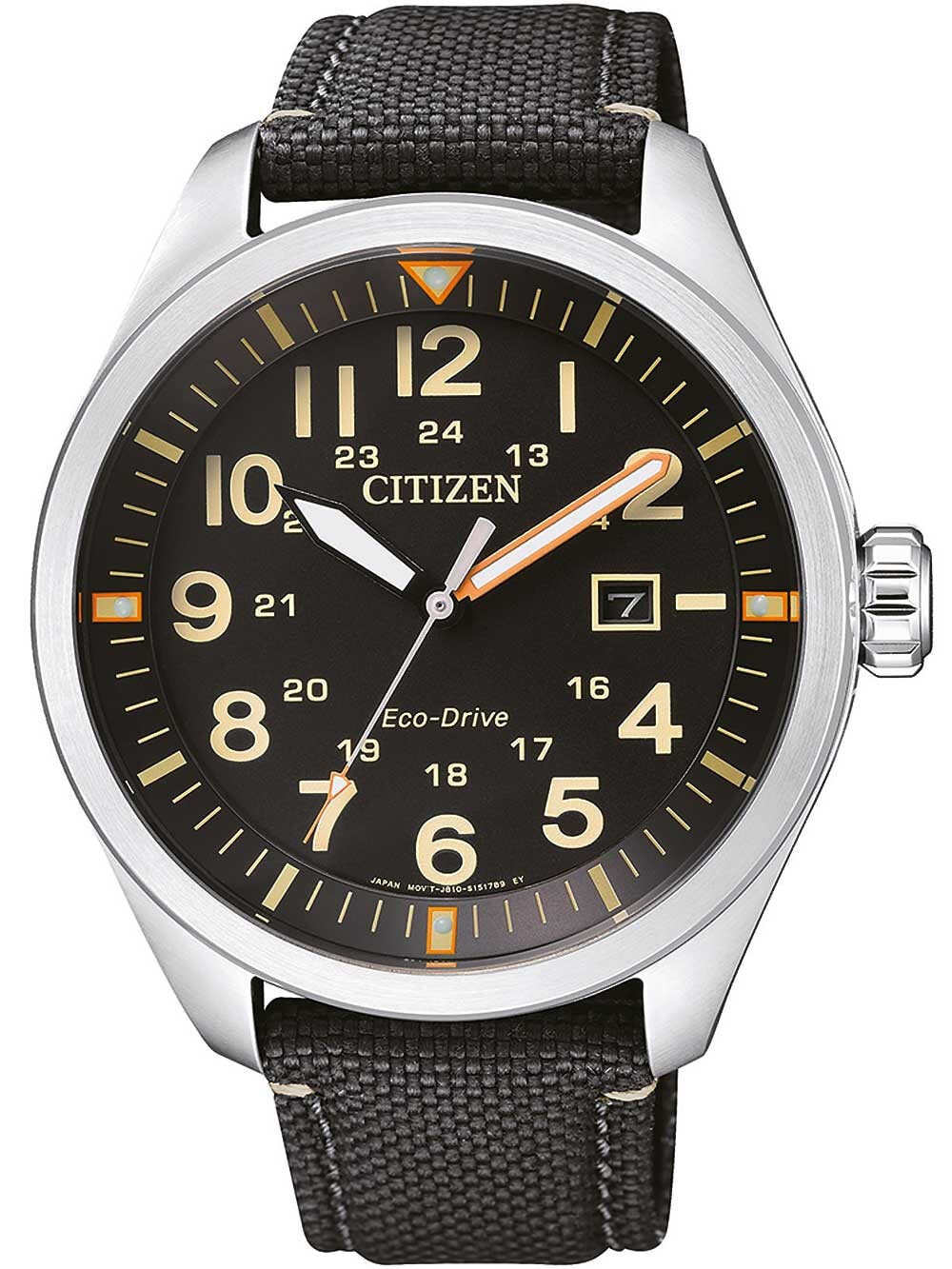 Мужские наручные часы с черным текстильным ремешком Citizen AW5000-24E Eco-Drive Sports Mens 43mm 10 ATM
