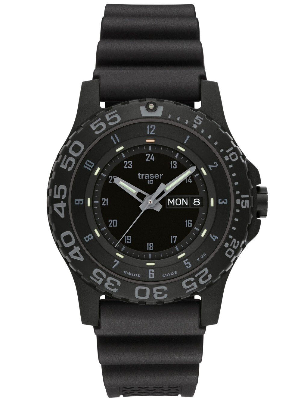 Мужские наручные часы с черным силиконовым ремешком Traser H3 104207 P66 Shade 45mm 20 ATM