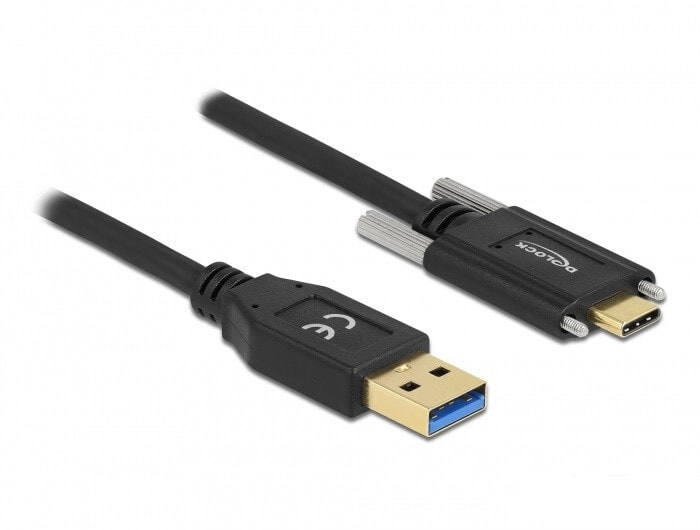 Компьютерный разъем или переходник Delock SuperSpeed USB (USB 3.2 Gen 1) Cable Type-A male to USB Type-C male with screws on the sides 1.5 m