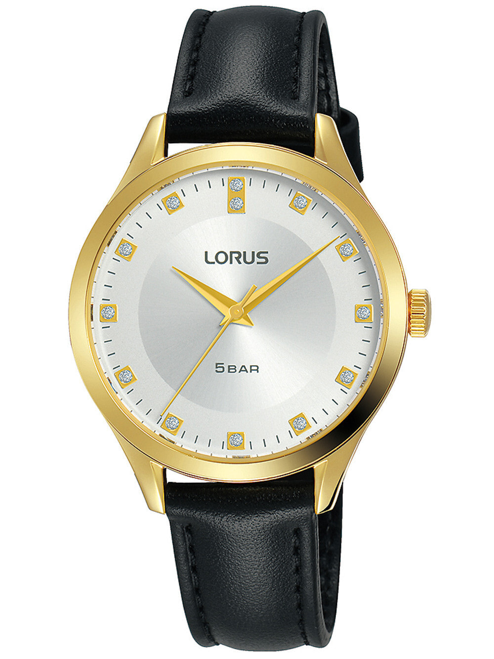 Женские наручные кварцевые часы LORUS ремешок из телячьей кожи. Водонепроницаемость-5 АТМ. Прочное, минеральное стекло. Циферблат декорирован кристалами.