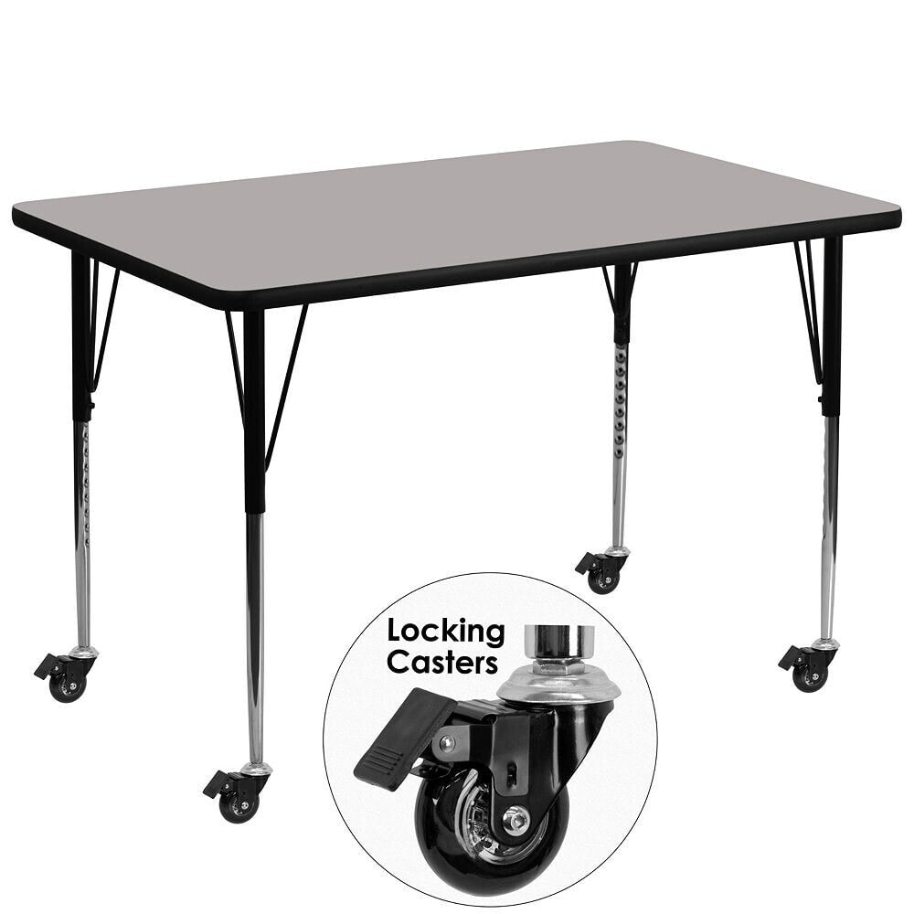 Flash Furniture mobile 36''W X 72''L Rectangular Grey Hp Laminate Activity Table - Standard Height Adjustable Legs
