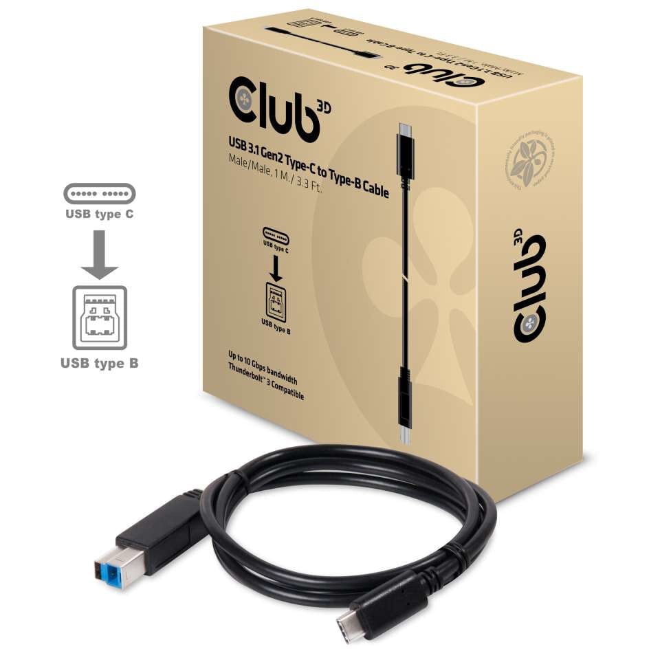 CLUB3D USB 3.1 Gen2 Type-C to Type-B Cable Male/Male, 1 M./ 3.3 Ft. CAC-1524