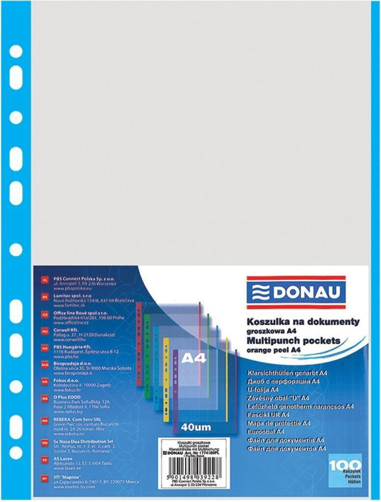 Donau T-shirt for A4 crystal documents with a blue edge 40mic. 100 pcs (1774100PL-10)