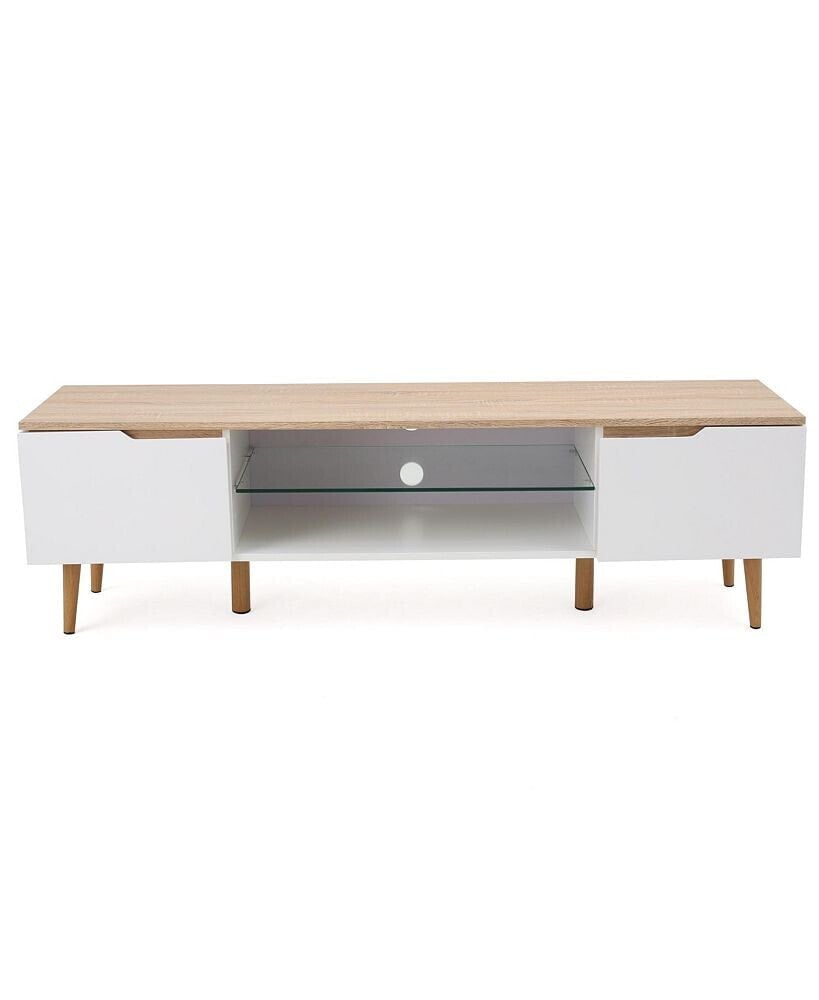 Noble House rowan Mid-Century Modern Two-Toned TV Stand with Glass Shelf