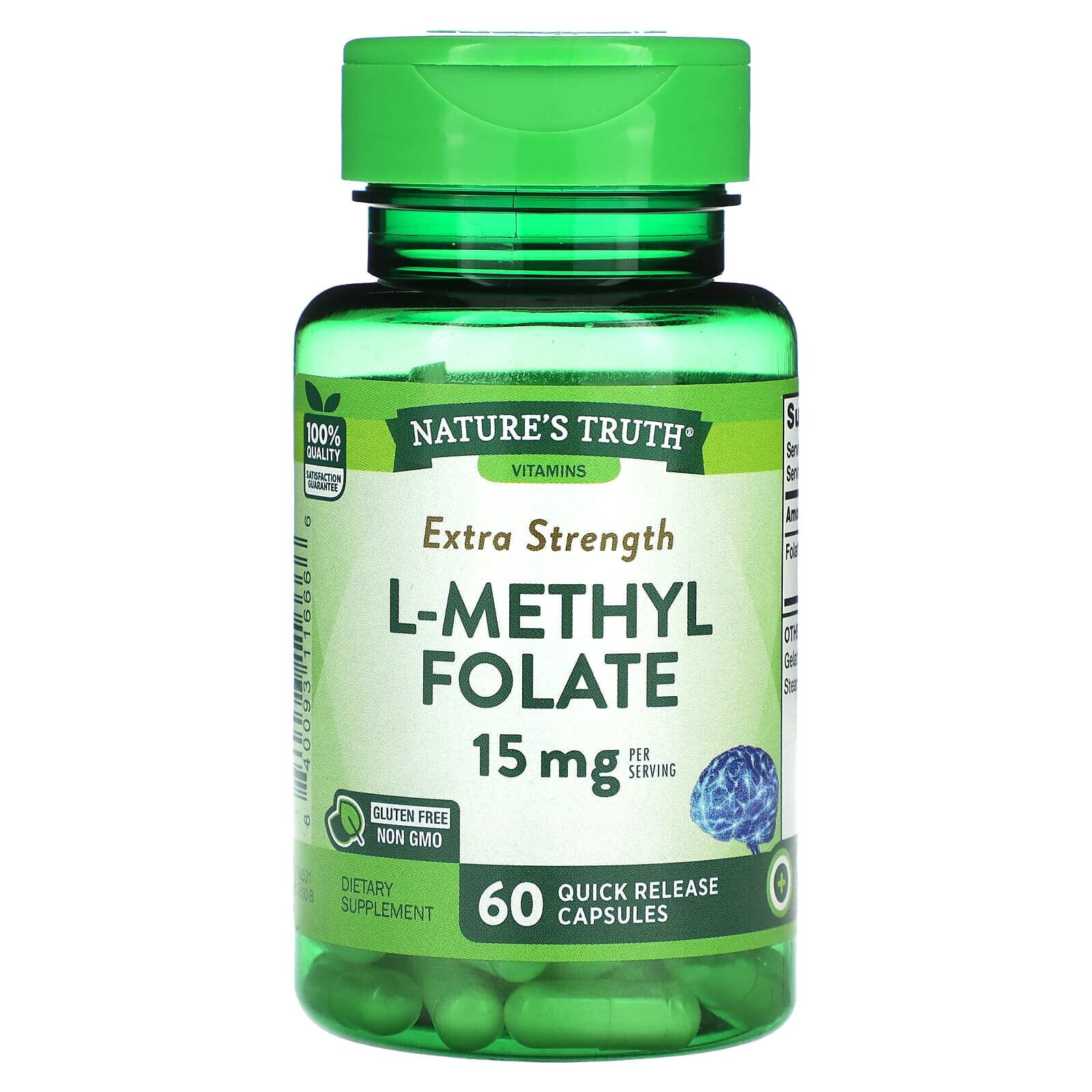 Nature's Truth, L-метил фолат, с повышенной силой действия, 7,5 мг, 60 капсул с быстрым высвобождением