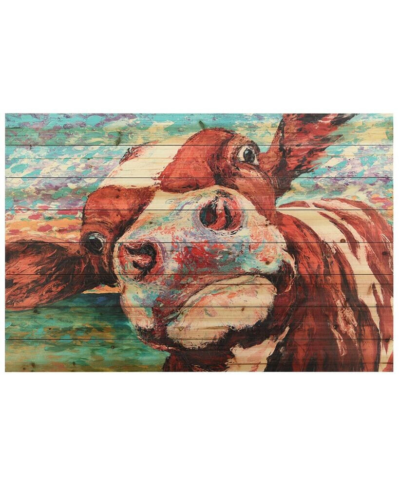 'Curious Cow 3' Arte De Legno Digital Print on Solid Wood Wall Art - 30