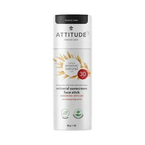 Attitude 100% Mineral Sunscreen Face Stick Spf30  Натуральный минеральный солнцезащитный стик для лица для чувствительной и атопичной кожи   30 г